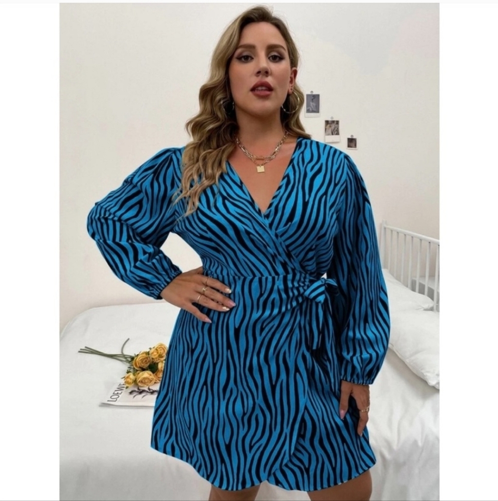 SHEIN | Blue Zebra Wrap Dress - Picture 2 of 9